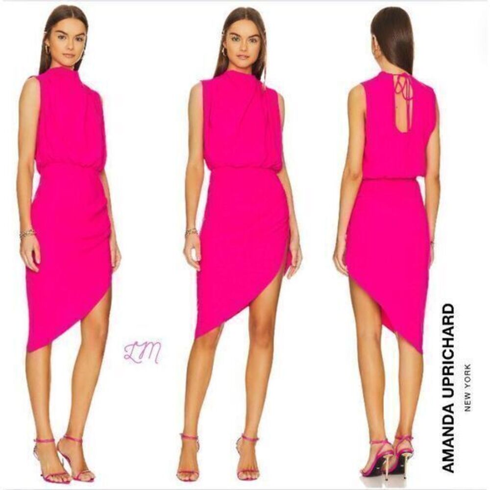 Amanda Uprichard Revolve Fabianna Asymmetric Dress Size Medium Hot Pink‎